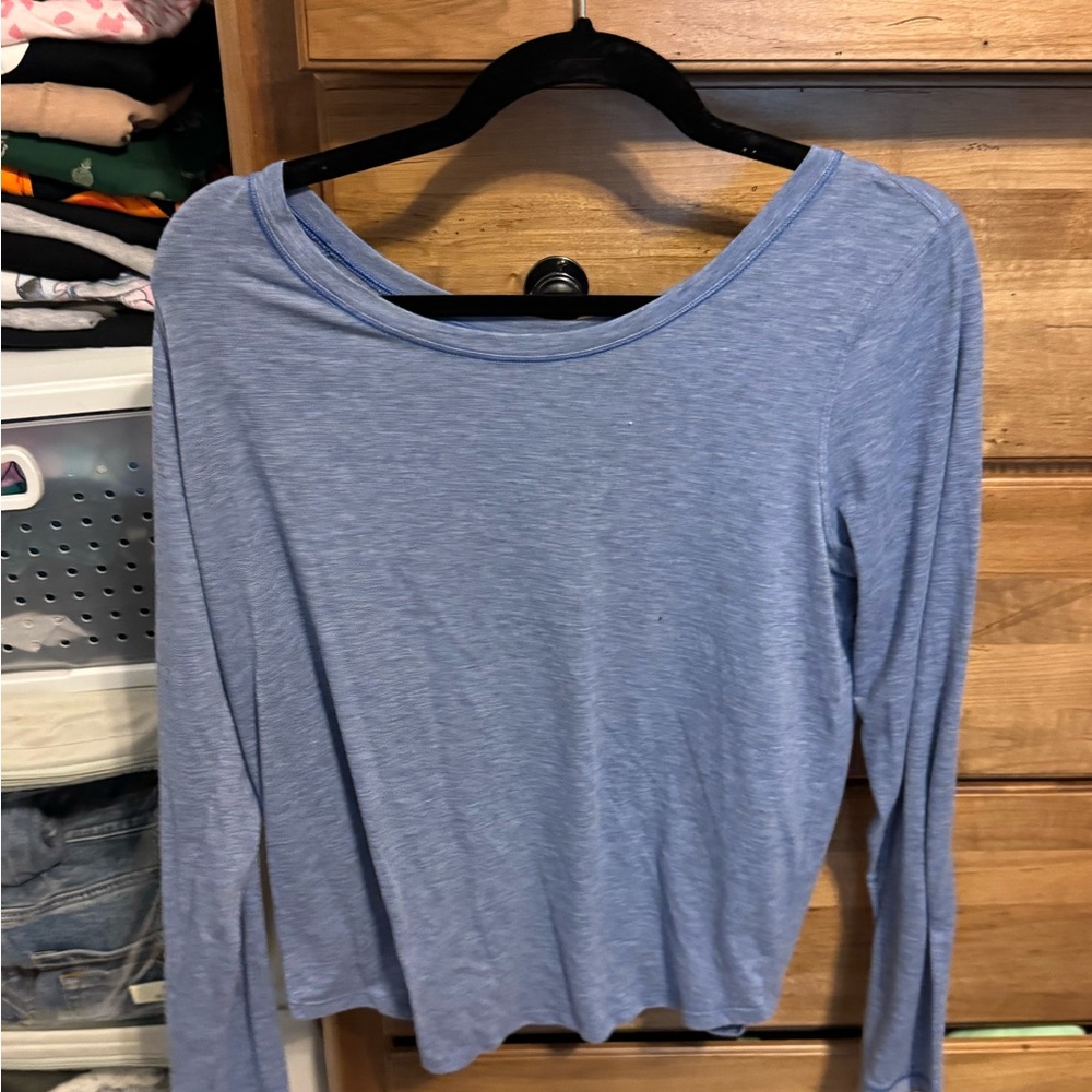 Casual Blue Long Sleeve Crop Top